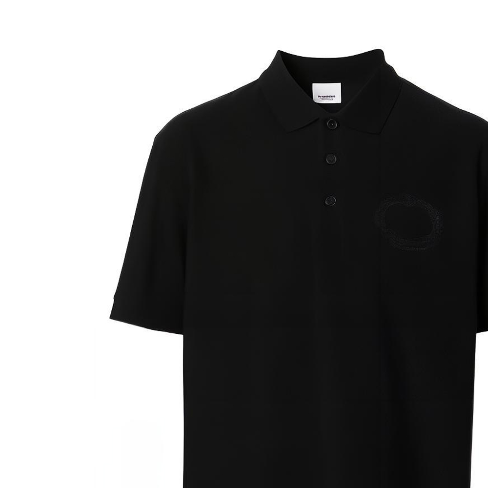 Details for Burberry FW22  Black Short Sleeve Polo Shirt with Oak Leaf Embroidery. 80651791