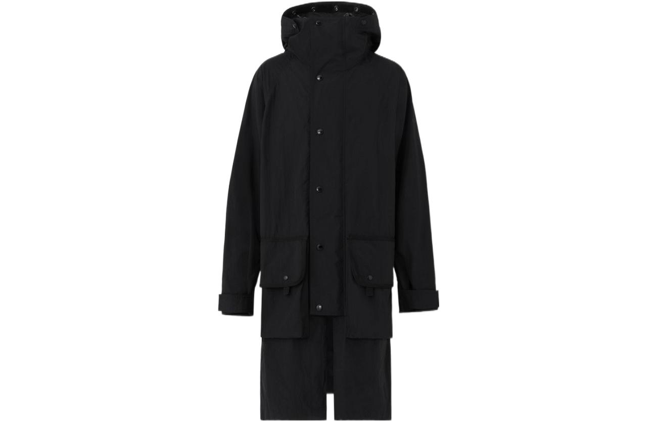 Burberry FW22  Black Solid Color Long Hooded Jacket 80544401