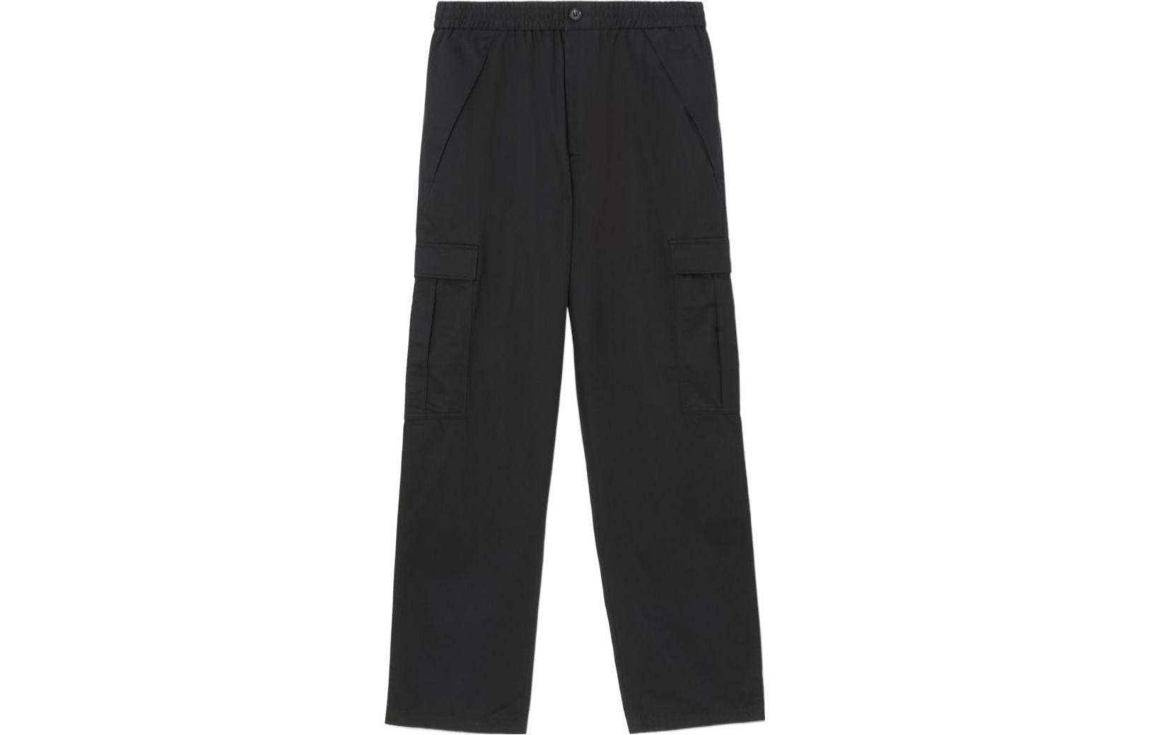 Order Burberry FW22 Celana Hitam Santai Straight-Leg dengan Pinggang Elastis. 80650861