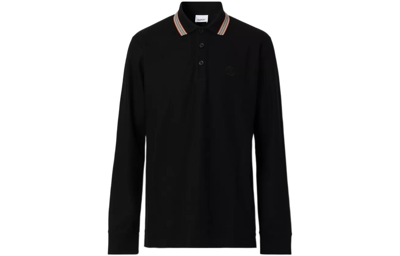 Buy Burberry FW22  Black Striped Collar Long Sleeve Polo Shirt. 80602671