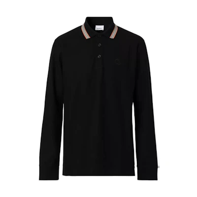Burberry FW22 Black Striped Collar Long Sleeve Polo Shirt. 80602671