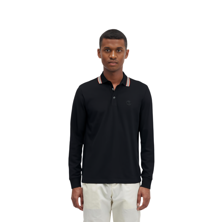 Shop Burberry FW22  Black Striped Collar Long Sleeve Polo Shirt. 80602671