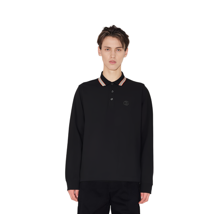 Purchase Burberry FW22  Black Striped Collar Long Sleeve Polo Shirt. 80602671