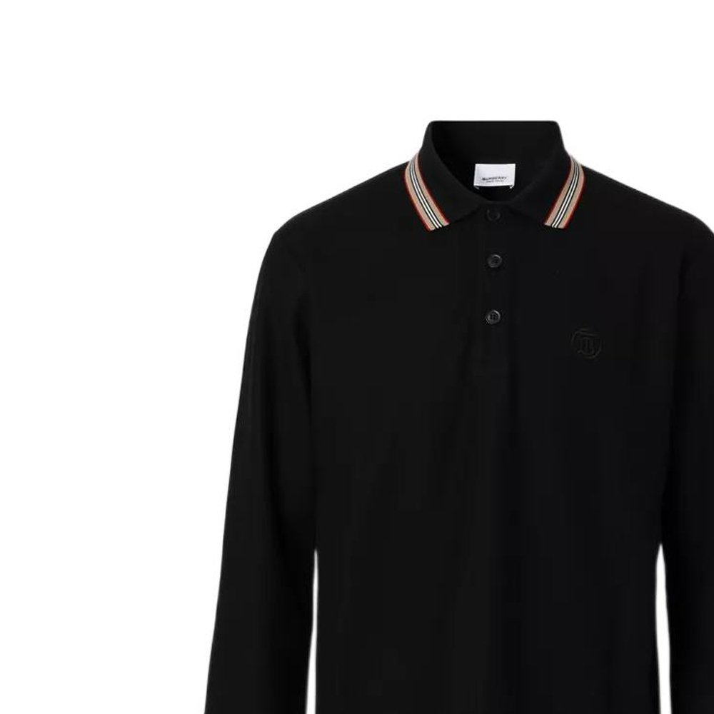 Details for Burberry FW22  Black Striped Collar Long Sleeve Polo Shirt. 80602671
