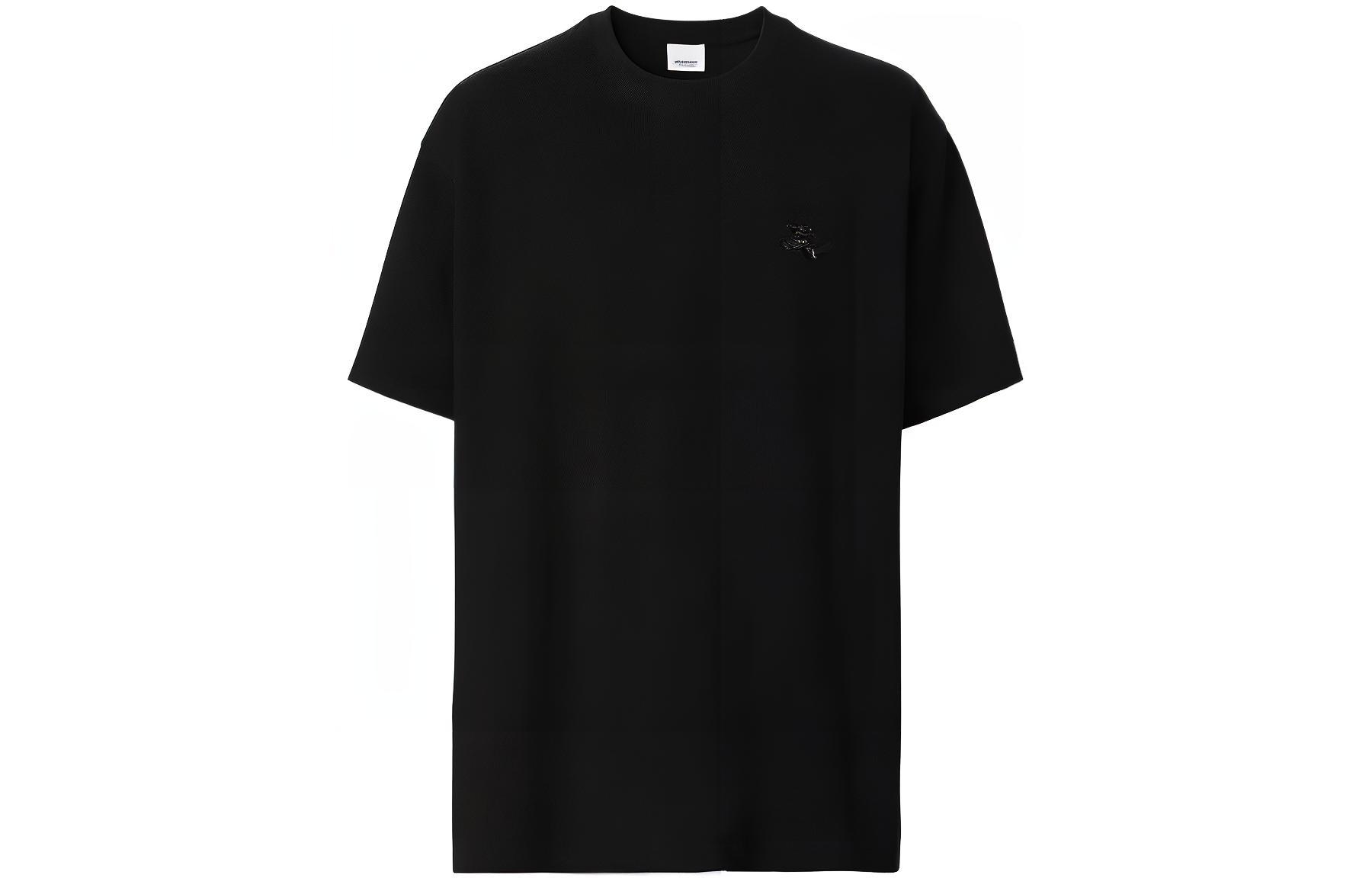 Burberry FW22  Black T-Shirt with Solid Color and Rhinestone Detail. 80651391