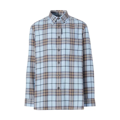 Burberry FW22 Blue Check Flannel Long Sleeve Shirt. 8058422PALE