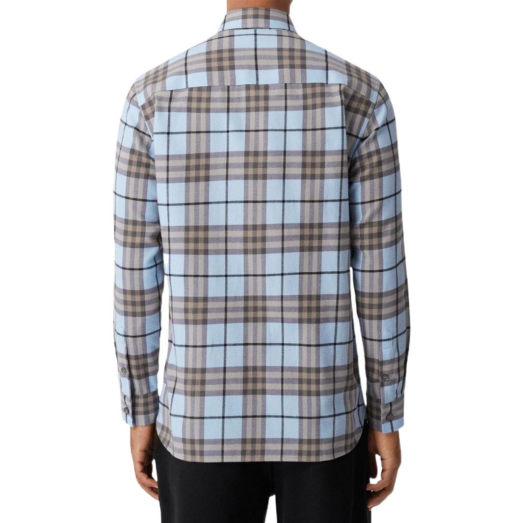 Shop 버버리 FW22 블루 체크 플란넬 긴팔 셔츠. 8058422PALE