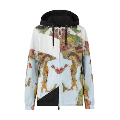 Burberry FW22 Blue Printed Hooded Zip-Up Jacket 80559911