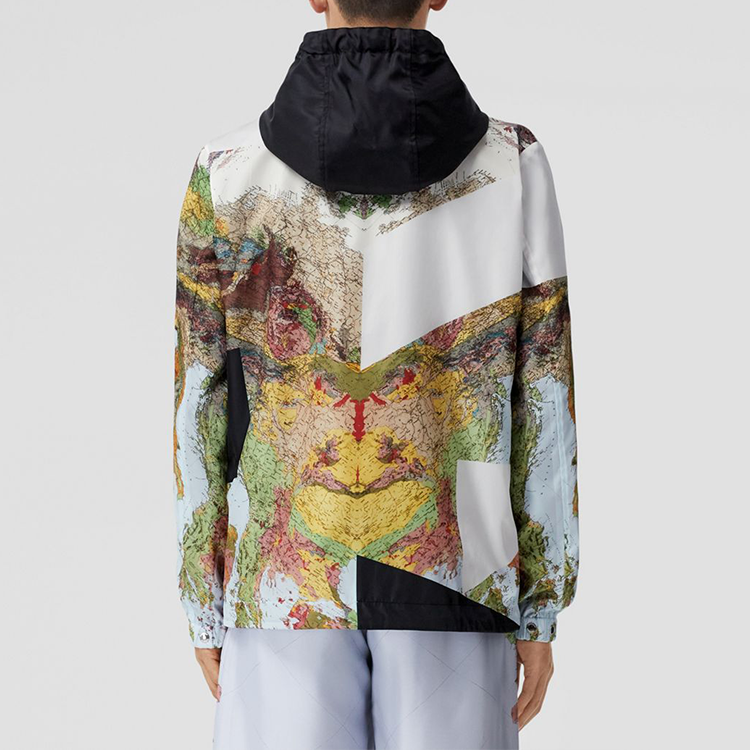 Details for Burberry FW22  Blue Printed Hooded Zip-Up Jacket 80559911