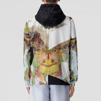 Burberry FW22 Blue Printed Hooded Zip-Up Jacket 80559911 Details for Burberry FW22 Blue Printed Hooded Zip-Up Jacket 80559911