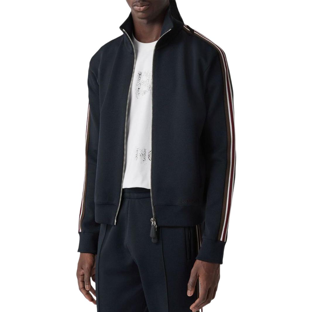 Burberry FW22  Blue Solid Stand Collar Zip-Up Striped Jacket. 80636511 圖 6