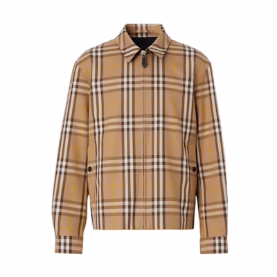 Burberry FW22 Brown Plaid Reversible Zip-Up Jacket with Collar 80544821
