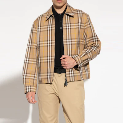 博柏利2022秋冬棕色格纹双面拉链外套带领子 80544821 Purchase 博柏利2022秋冬棕色格纹双面拉链外套带领子 80544821