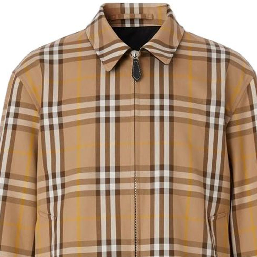 Sizing 博柏利2022秋冬棕色格纹双面拉链外套带领子 80544821