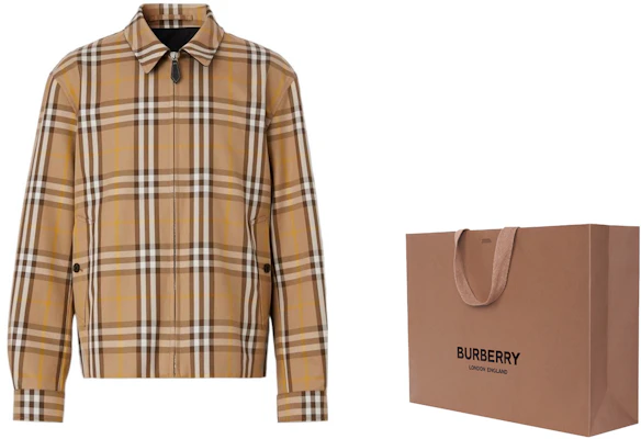 博柏利2022秋冬棕色格纹双面拉链外套带领子 80544821 1