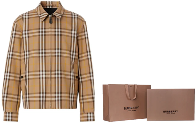 博柏利2022秋冬棕色格纹双面拉链外套带领子 80544821 2