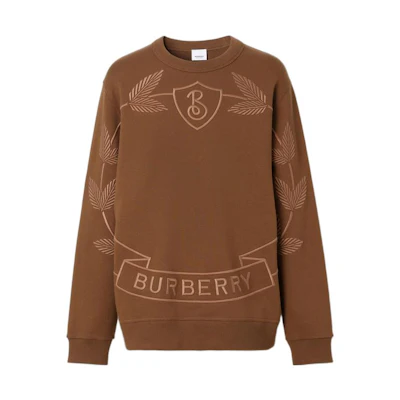 Burberry FW22 Brown Sweatshirt with Letter Logo and Leaf Embroidery. 80632011