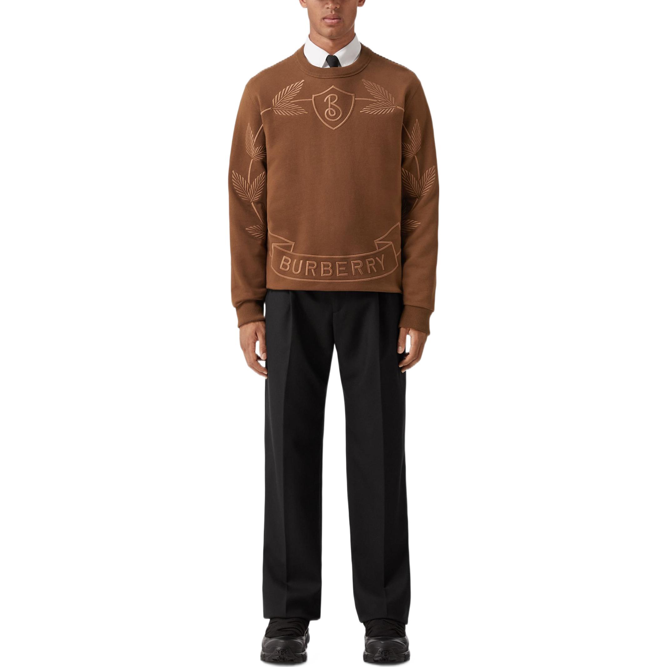 Shop Burberry FW22  Brown Sweatshirt with Letter Logo and Leaf Embroidery. 80632011