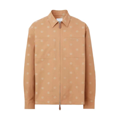 Burberry FW22 Camel Logo Print Zip-Up Long Sleeve Shirt 80557371