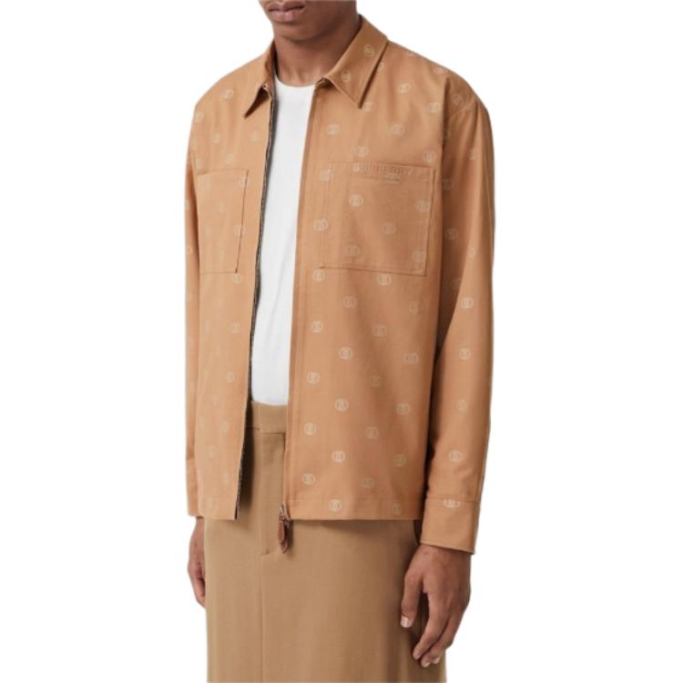 Burberry FW22  Camel Logo Print Zip-Up Long Sleeve Shirt 80557371 圖 5