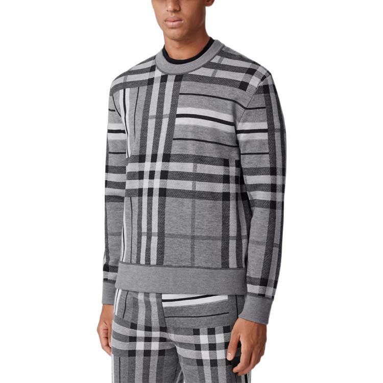 Purchase Burberry FW22 格紋提花圓領針織毛衣燧石灰 80587961