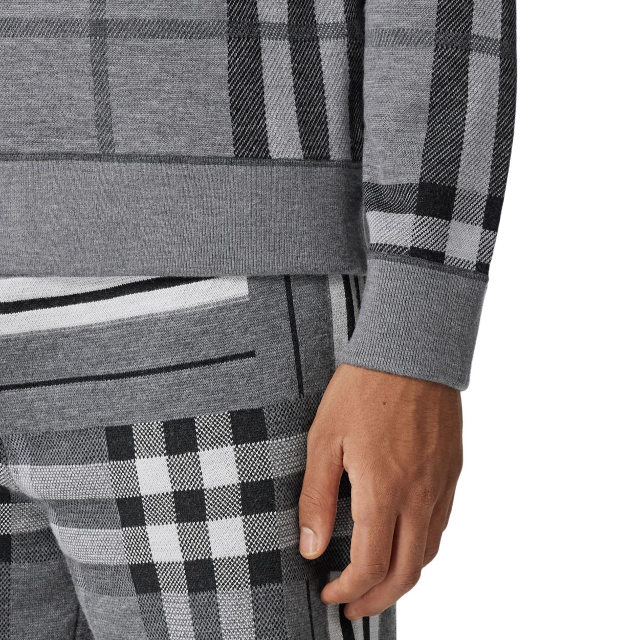 Details for Burberry FW22 格紋提花圓領針織毛衣燧石灰 80587961