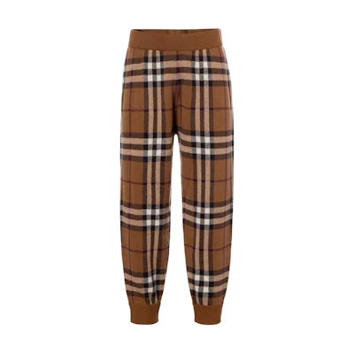 Burberry FW22 Check Knit Jogger Pants Birch Brown 80636421