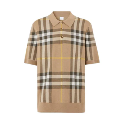 Burberry FW22 Check Wool Blend Jacquard Short Sleeve Knit Sweater Brown. 80549191
