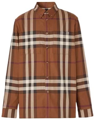 버버리 FW22 체크 패턴 브라운 싱글 칼라 긴소매 셔츠. 80557421 Buy 버버리 FW22 체크 패턴 브라운 싱글 칼라 긴소매 셔츠. 80557421