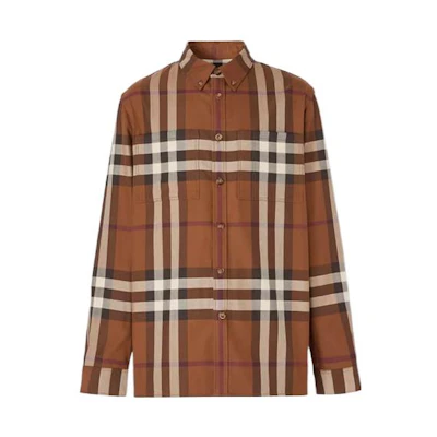 Burberry FW22 Checkered Long-Sleeve Shirt Brown Single-Breasted Collar. 80557421