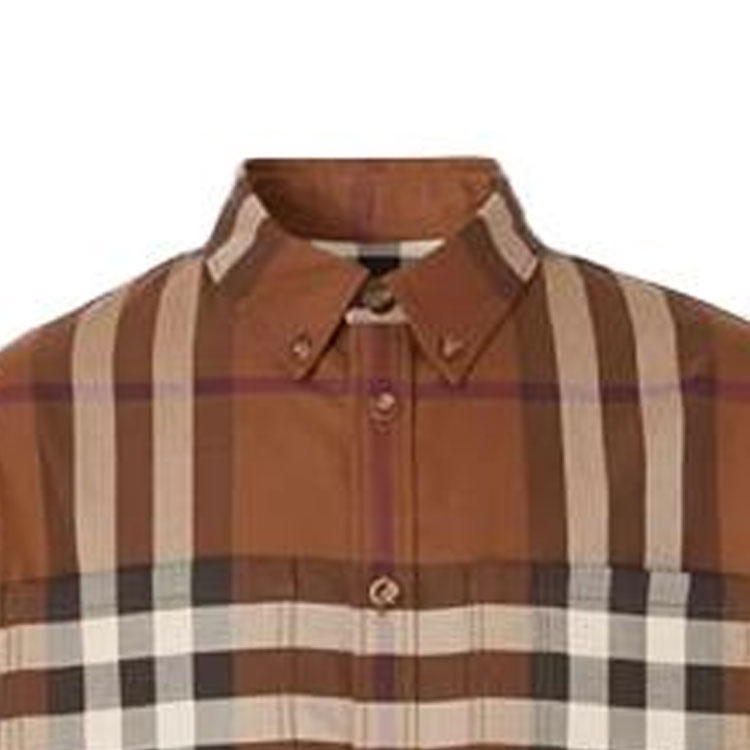 Details for 버버리 FW22 체크 패턴 브라운 싱글 칼라 긴소매 셔츠. 80557421