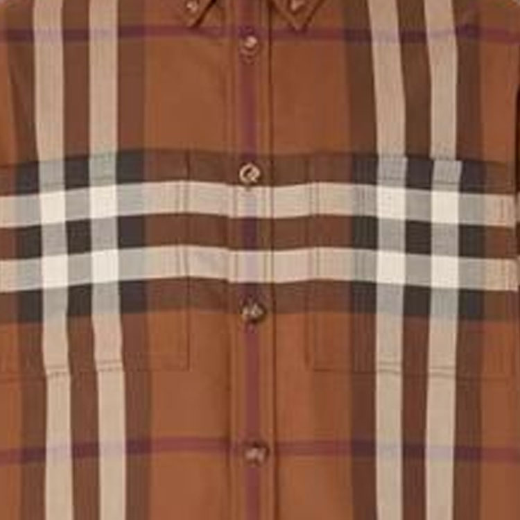 Sizing 버버리 FW22 체크 패턴 브라운 싱글 칼라 긴소매 셔츠. 80557421