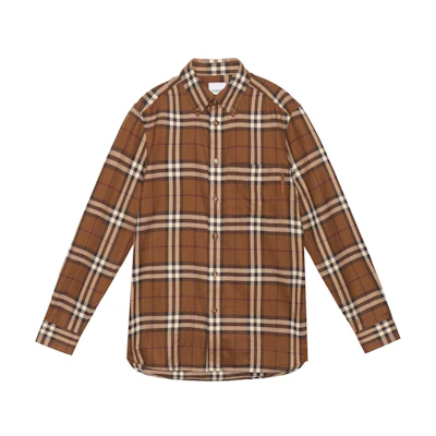 Burberry FW22 Checkered Long Sleeve Polo Shirt in Dark Birch Brown. 80608011