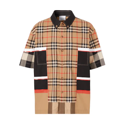 Burberry FW22 Checkered Short-Sleeve Shirt Khaki 80557321
