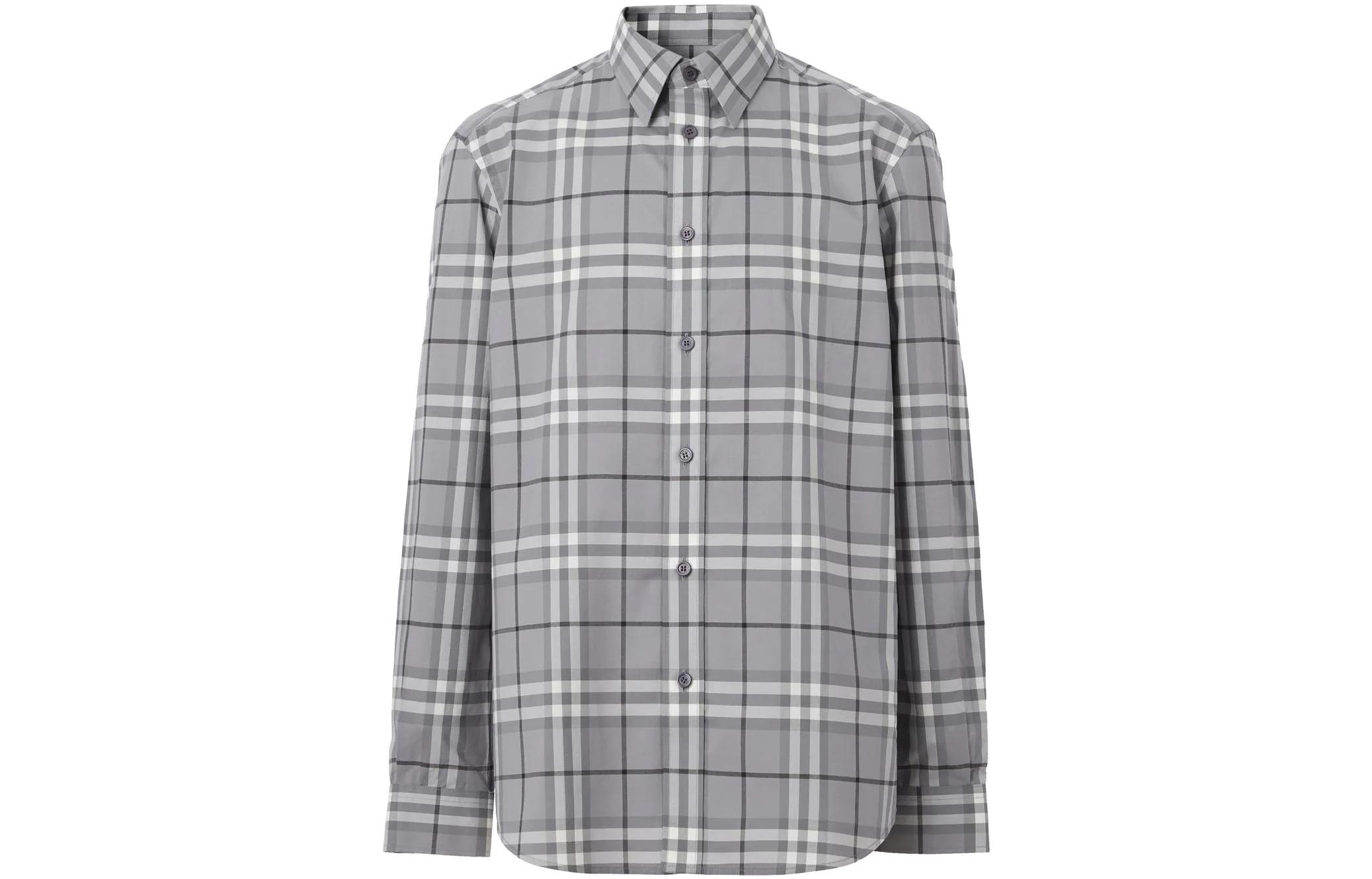 Burberry FW22  Classic Check Cotton Button-Up Shirt Gray 80554911