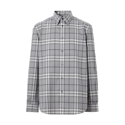 Burberry FW22 Classic Check Cotton Button-Up Shirt Gray 80554911