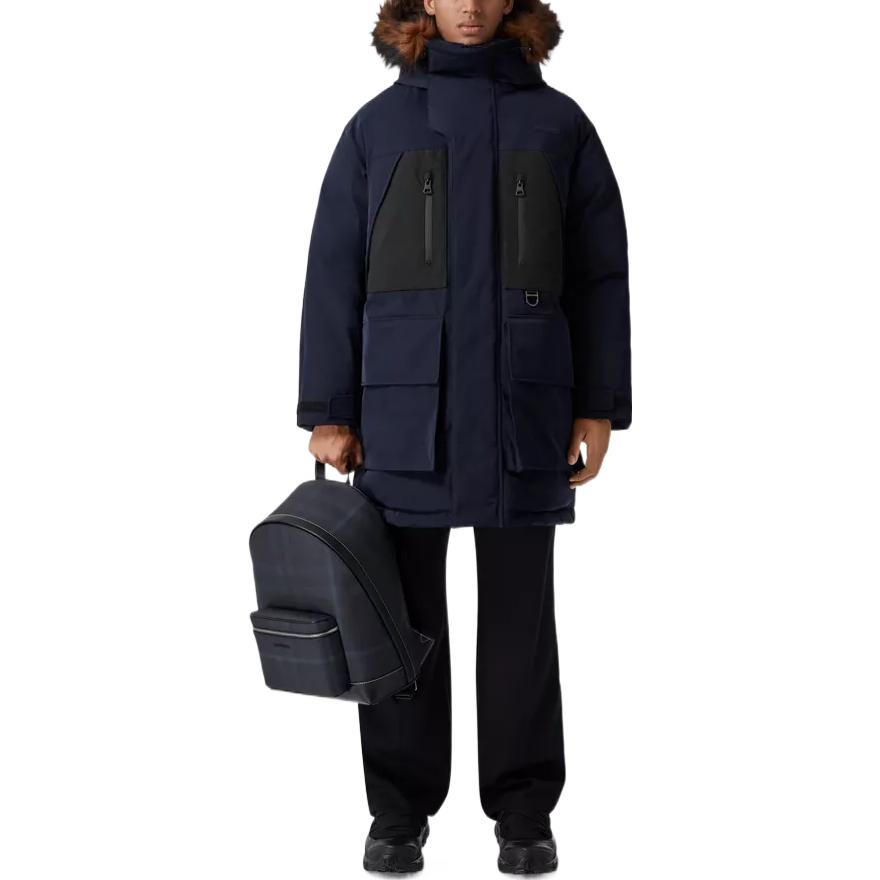 Burberry FW22  Colorblock Down Jacket with Fur Collar - Dark Navy 80581281 圖 3