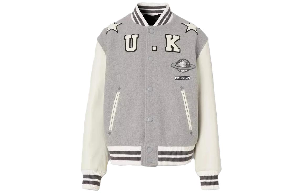 Burberry FW22  Colorblock Letter Print Baseball Jacket - Gray 80544831