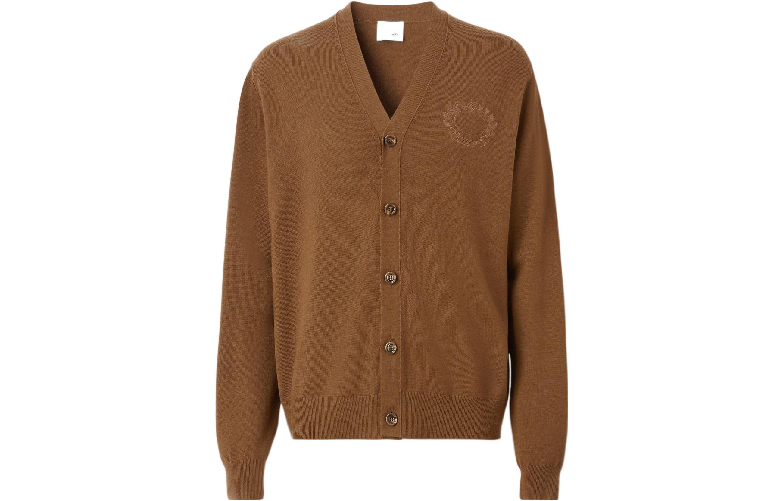 Burberry FW22  Dark Brown V-Neck Sweater with Oak Leaf Embroidery. 80636381