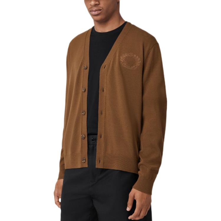 Burberry FW22  Dark Brown V-Neck Sweater with Oak Leaf Embroidery. 80636381 圖 5