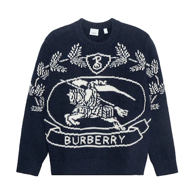 Burberry FW22 Equestrian Knit Wool Crewneck Sweater Blue 80587641