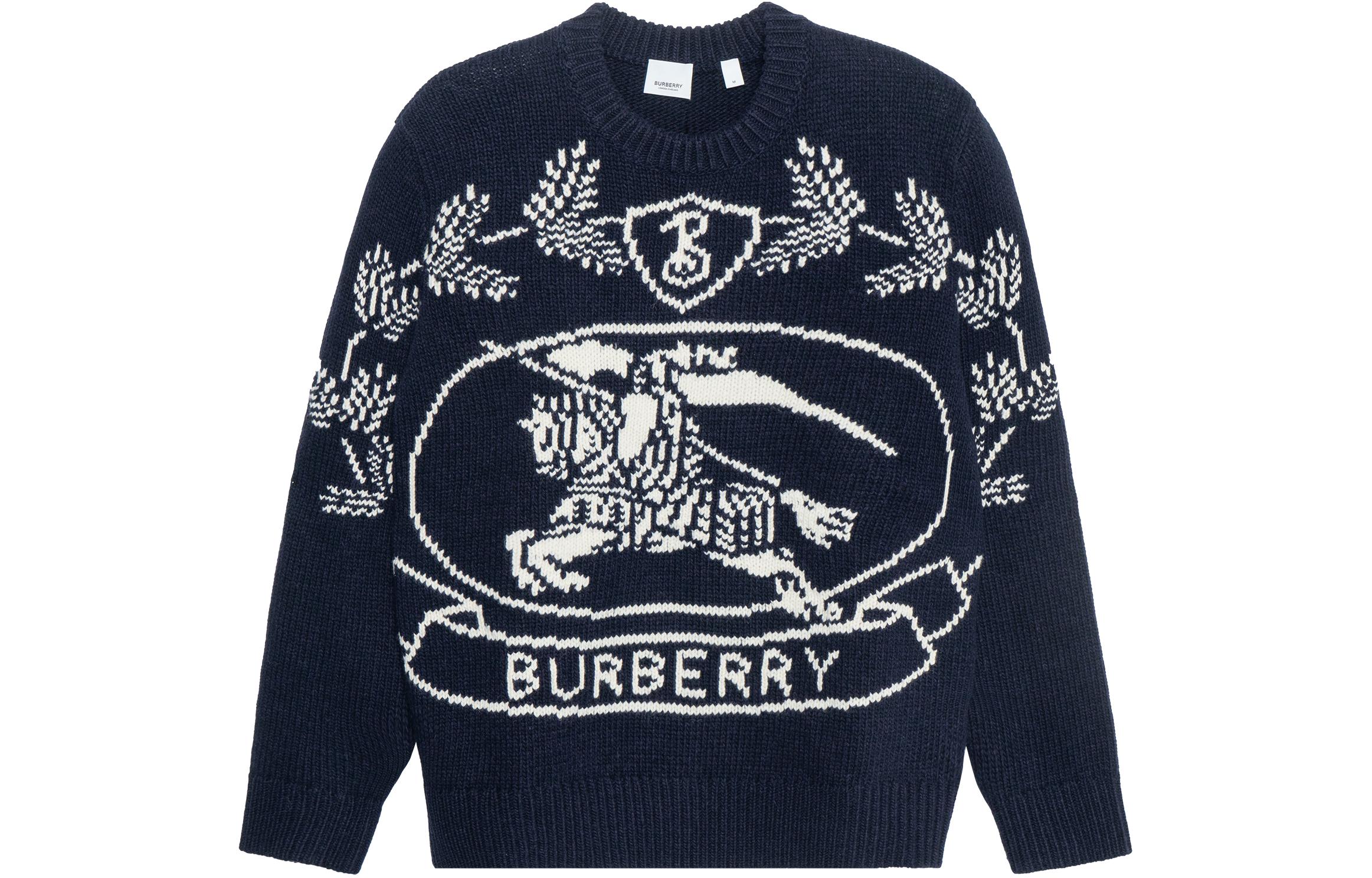 Order Burberry FW22 Equestrian Baju Sejuk Kain Wool Biru Crewneck 80587641
