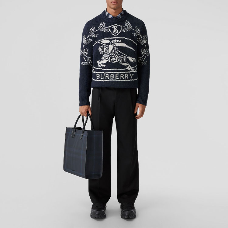 Shop Burberry FW22 Equestrian Baju Sejuk Kain Wool Biru Crewneck 80587641