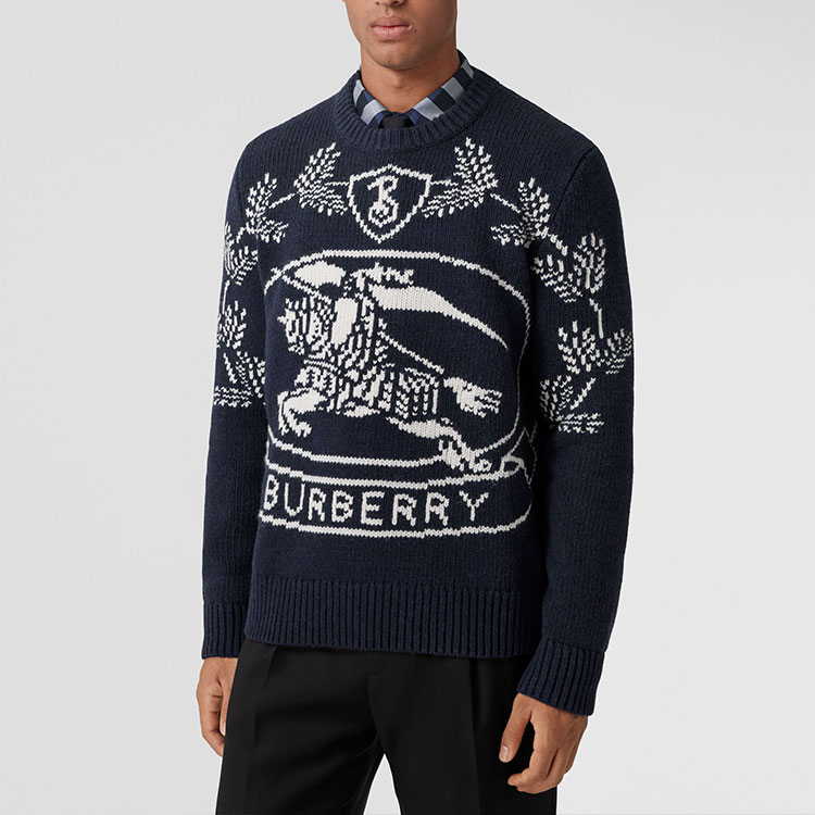 Details for Burberry FW22 Equestrian Baju Sejuk Kain Wool Biru Crewneck 80587641