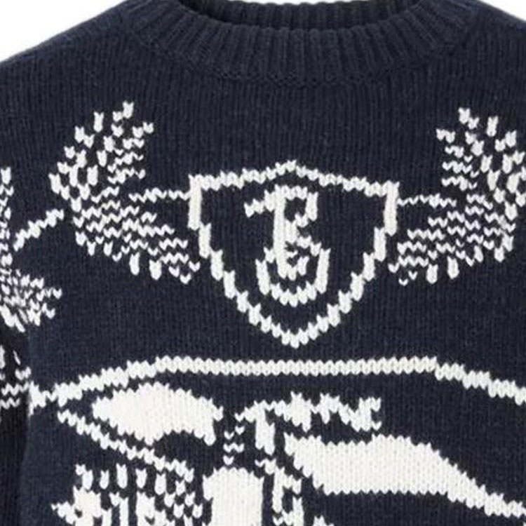 Cheap Burberry FW22 Equestrian Baju Sejuk Kain Wool Biru Crewneck 80587641