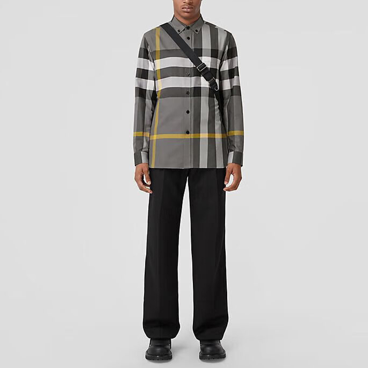 Burberry FW22  Gray Checkered Long-Sleeve Button-Up Shirt 80652021 圖 4