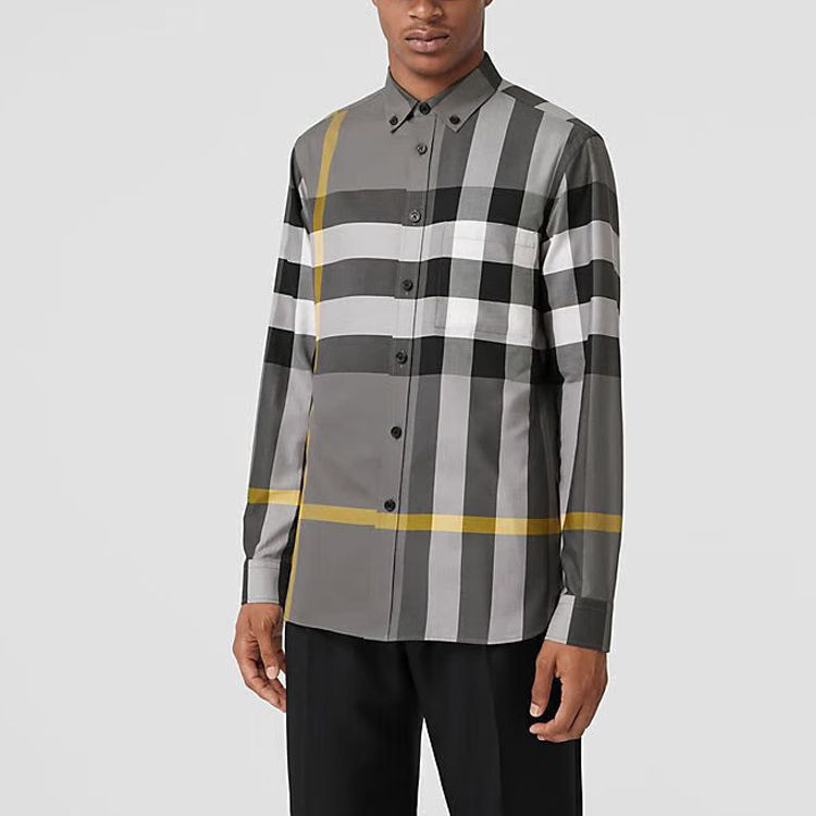 Burberry FW22  Gray Checkered Long-Sleeve Button-Up Shirt 80652021 圖 6