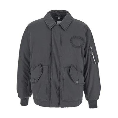 Burberry FW22 Grey Logo Embroidered Collar Long-Sleeve Jacket 80608931