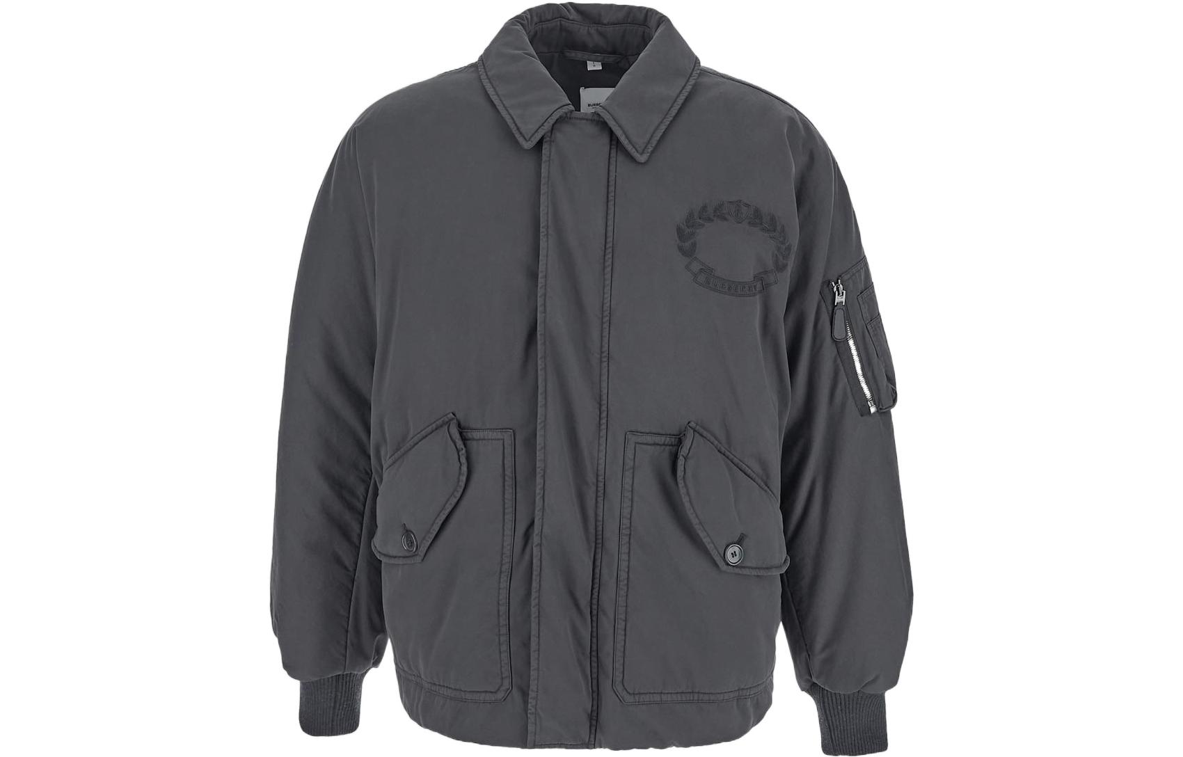 Order Burberry FW22  Grey Logo Embroidered Collar Long-Sleeve Jacket 80608931