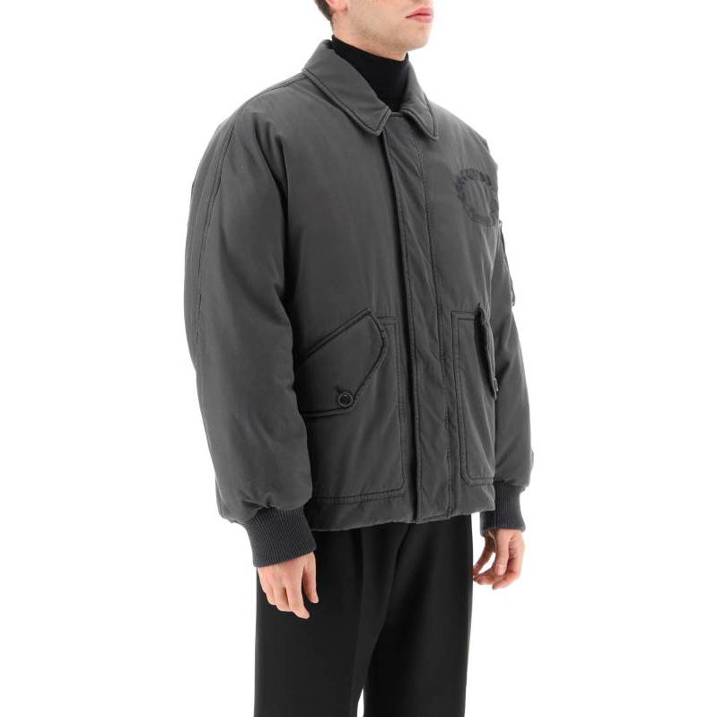 Shop Burberry FW22  Grey Logo Embroidered Collar Long-Sleeve Jacket 80608931